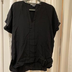 Vince black silk split-neck top XS